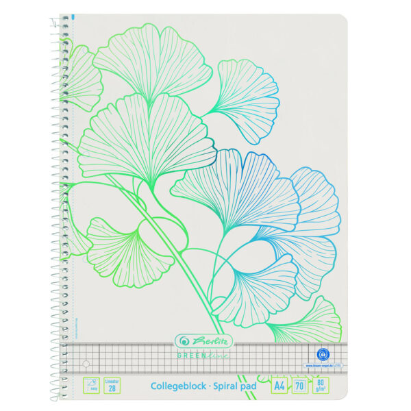 Blok kolegij A4 70 listova karo, GREENline, Herlitz, ginkgo