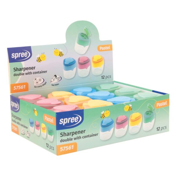 Šiljilo Spree Pastel dvostruko sa spremnikom, plastično sort boje