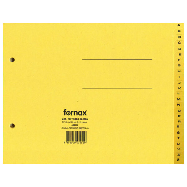 Pregrada kartonska 22,5x17,2 cm A-Ž Fornax sortirano