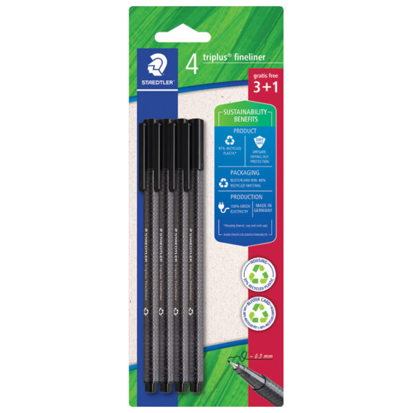 Flomaster fineliner 0,3 mm pk3+1 gratis reciklirani Triplus Staedtler 334 R-9BK4 crni!!