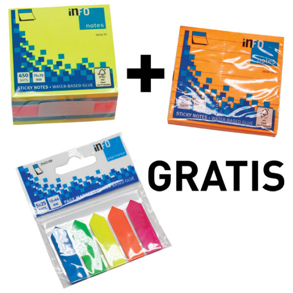 Blok samolj.kocka 75x75 mm +Blok samolj.75x75 mm  neon + GRATIS Zastavica 12x44 mm 5boja GLN. - Slika 2