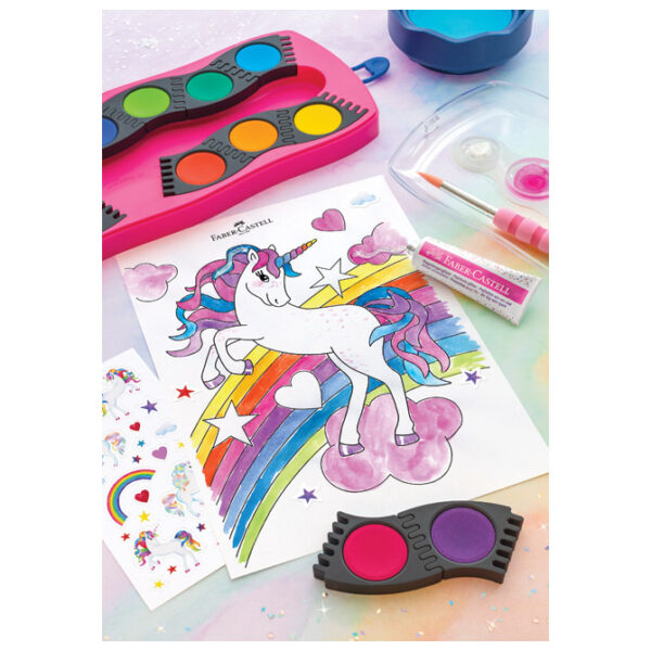Boja vodena fi 24 mm 12boja+glitter Connector Unicorn Faber Castell 125002 roza kutija!! - Slika 4