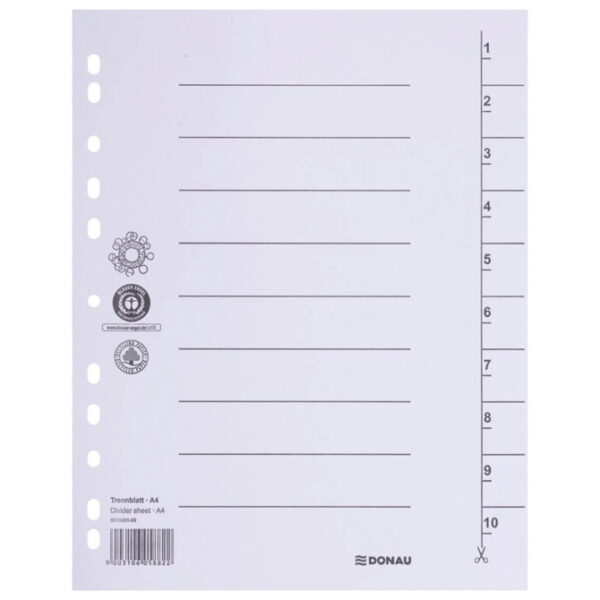 Pregrada kartonska A4 250g pk100 Donau 8610001-09 bijela - Slika 2