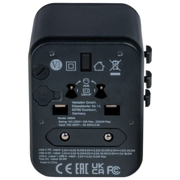 Adapter-punjač univerzalni putni za mobitele,tablete,prijenosna računala USB-C PD i USB Verbatim 49544 - Slika 3