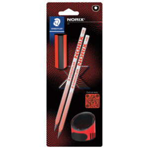 Olovka grafitna HB Norix pk2+gumica+šiljilo Staedtler 181 SBK2-2 crvena blister