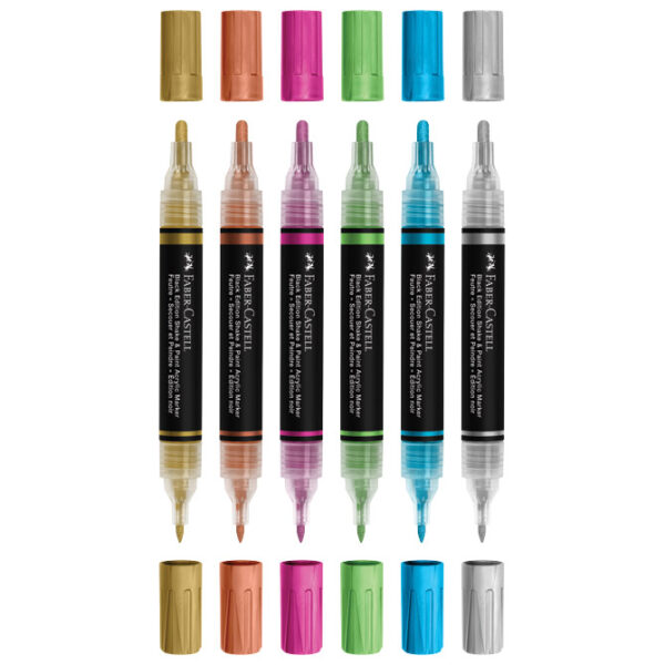Marker akrilni obostrani Shake&Paint Metallic Faber Castell 285517/6boja blister - Slika 2