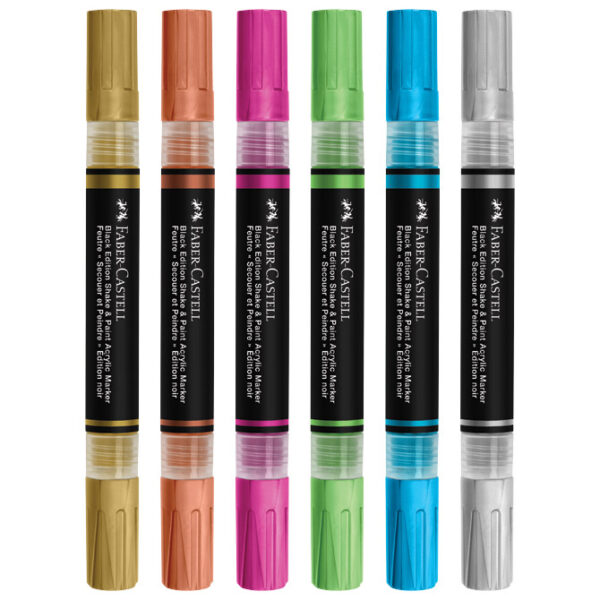 Marker akrilni obostrani Shake&Paint Metallic Faber Castell 285517/6boja blister - Slika 3