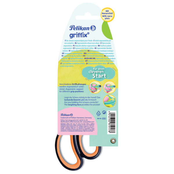 Škare školske 15 cm za ljevake Griffix Pelikan 819176 (300009555) neon narančaste/crne blister - Slika 2