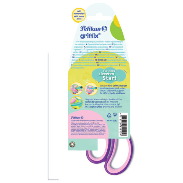 Škare školske 15 cm Griffix Pelikan 819107 (300009550) rozo-ljubičaste blister - Slika 2