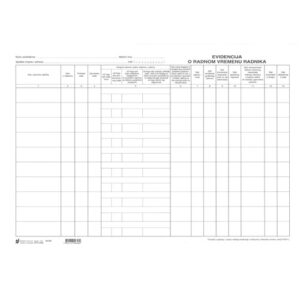 V-12-65 EVIDENCIJA O RADNOM VREMENU RADNIKA; List, 63 x 29,7 cm