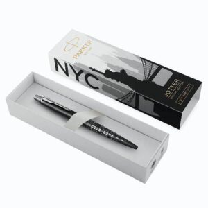 Olovka kemijska Parker Jotter, Global Icon New York, crna, vrh medium, plava tinta