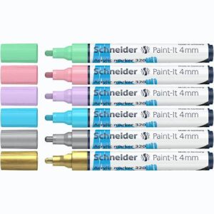 Flomaster Schneider, akrilni marker, Paint-It 320, 4 mm, pastelne boje + zlatna i srebrna 6/1
