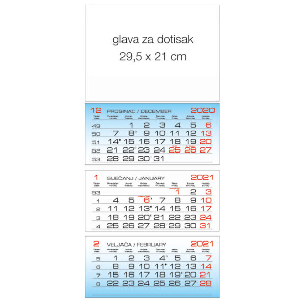 Kalendar zidni trodijelni 2026.-3 bloka, preklopni - Slika 2