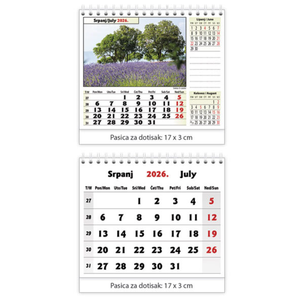 Kalendar stolni mali "Zeleno-plava Hrvatska" 13 listova, spirala - Slika 2
