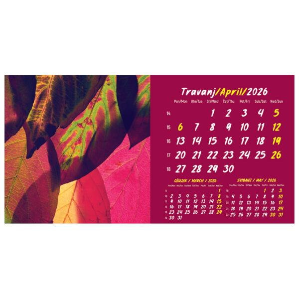 Kalendar stolni mali 2026. 13 listova, obostrani, spirala - Slika 24