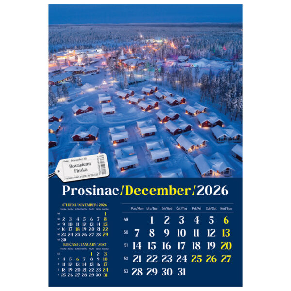 Kalendar "Putujem Europom 2026" 13 listova, spirala - Slika 5