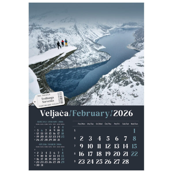 Kalendar "Putujem Europom 2026" 13 listova, spirala - Slika 6