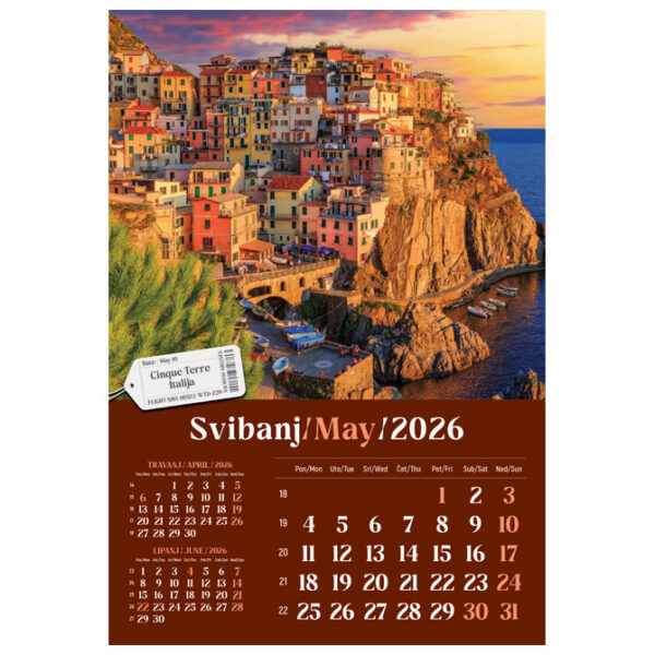 Kalendar "Putujem Europom 2026" 13 listova, spirala - Slika 9