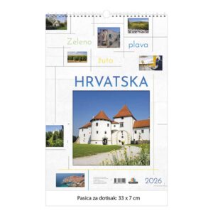 Kalendar zidni zeleno žuto plava Hrvatska 2026.