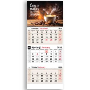 Kalendar zidni NN trodijelni kava 2026.