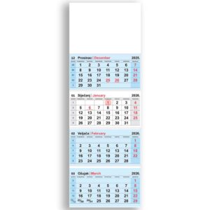 Kalendar zidni NN četverodijelni preklopni 2026.