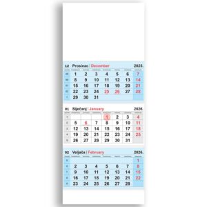 Kalendar zidni NN trodijelni preklopni 2026.