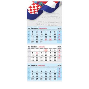 Kalendar zidni NN trodijelni preklopni zastava 2026.