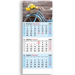 Kalendar zidni NN trodijelni preklopni bicikl 2026.