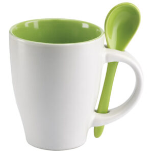 Šalica 250ml sa žličicom bijela/zelena!!