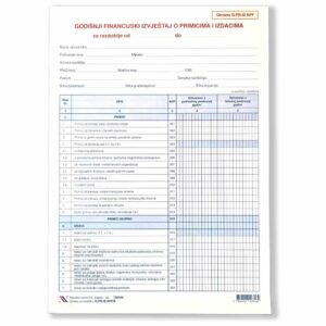 G-PR-IZ-NPF/E GODIŠNJI FINANCIJSKI IZVJEŠTAJ O PRIMICIMA I IZDACIMA List, 21 x 29,7 cm