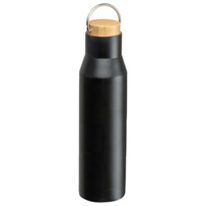 Boca termo metalna 550 ml s drvenim poklopcem crna
