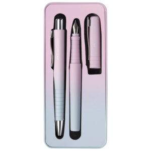 Garnitura olovka kemijska+nalivpero Poly Flow u met.kut. Faber Castell 241054 svijetloplava-svijetloroza