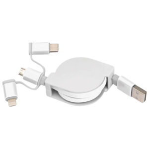 Kabel za punjenje uvlačni USB sa 3 konektora bijeli