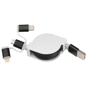 Kabel za punjenje uvlačni USB sa 3 konektora crni