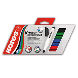 Flomaster Kores, marker za bijelu ploču, 2083, 3mm, set od 4 boje, PVC etui
