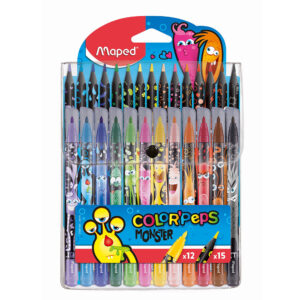 Set Maped Monster, flomasteri 12 kom + bezdrvne bojice 15 kom; etui