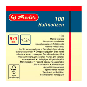 Blok samoljepljivi 75x75 mm, 100 listića, papir, žuti, Herlitz