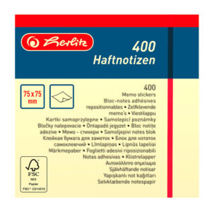 Blok kocka samoljepljiva 75x75 mm, 400 listića, žuti, Herlitz