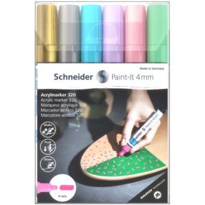 Flomaster Schneider, akrilni marker, Paint-It 320, 4 mm, pastelne boje + zlatna i srebrna 6/1