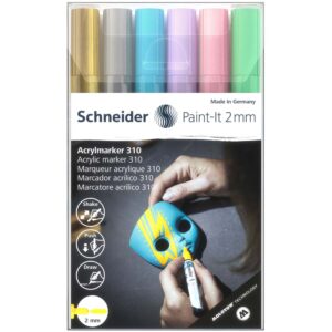 Flomaster Schneider, akrilni marker, Paint-It 310, 2 mm, pastelne boje + zlatna i srebrna 6/1