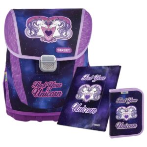 Torba anatomska set 3/1 ABC Street Find your unicorn (Set sadrži prvoškolsku anatomsku torbu, mapu sa gumicom A4 i punu pernicu 1 zip, 2 preklopa)