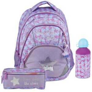 Ruksak anatomski set 3/1 Street Glitter star (Set sadrži ergonomski ruksak, pernicu vrećicu četvrtastu s 2 zipa i bocu za vodu)
