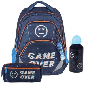 Ruksak anatomski set 3/1 Street Game over (Set sadrži ergonomski ruksak, pernicu vrećicu četvrtastu s 2 zipa i bocu za vodu)