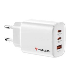 Punjač zidni Verbatim GaN Essentials, 65W, 2× USB-C i 1× USB-A, bijeli