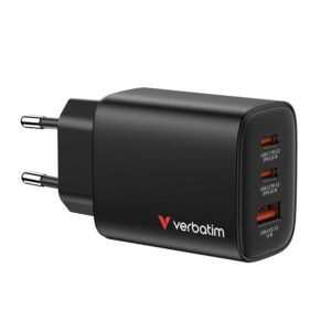 Punjač zidni Verbatim GaN Essentials, 65W, 2× USB-C i 1× USB-A, crni