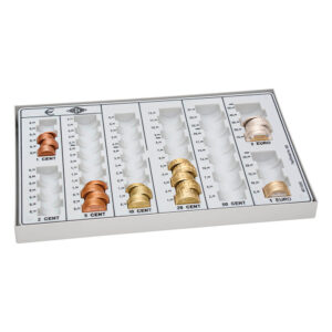 Uložnica za kovanice za Eure, 268x165x35mm, kapacitet: EUR 125.75, u metalnom kućištu, svjetlosiva