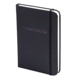 Notebook A6 s gumicom i džepom, crni, dimenzije 10 x 15 cm