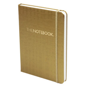 Notebook A5 s gumicom i džepom, zlatni, dimenzije 15 x 21 cm