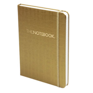 Notebook A6 s gumicom i džepom, zlatni, dimenzije 10 x 15 cm