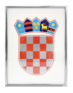 Grb Republike Hrvatske metalni okvir srebrni, 35x50 cm